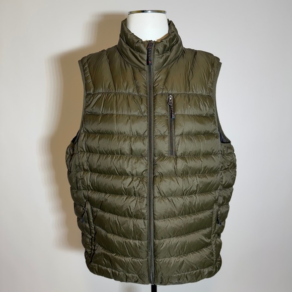 Hawke & Co Sport Down Puffer Vest Olive Green Mens Large L Full Zip Performance